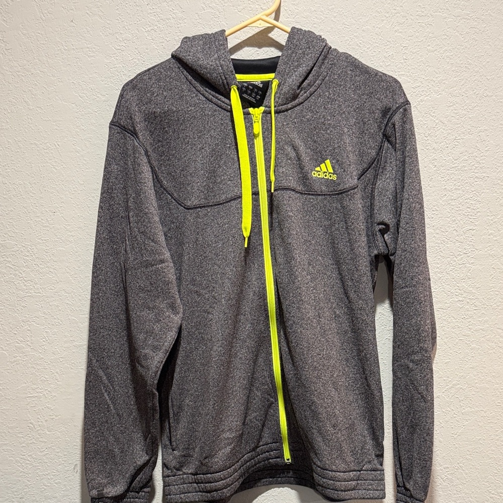 Adidas Charcoal Hoodie with Bright Yellow Details